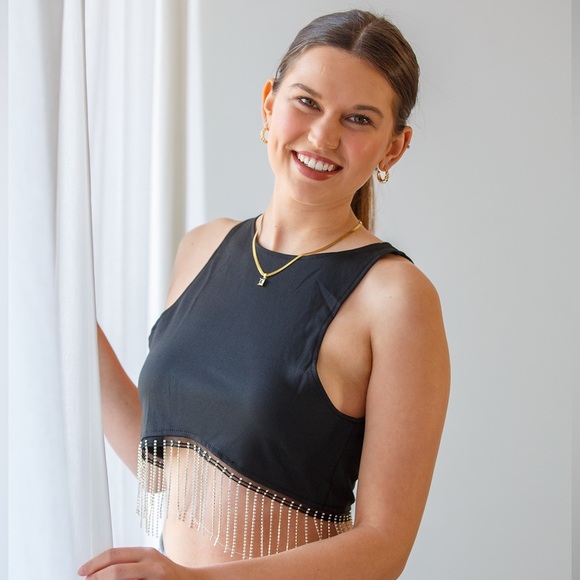 Fashion Noma size S Black top with rhinestone dangling - Picture 1 of 4